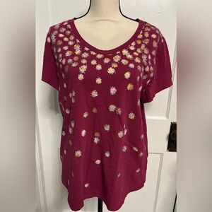 LOFT Burgundy Floral Embellished Tee